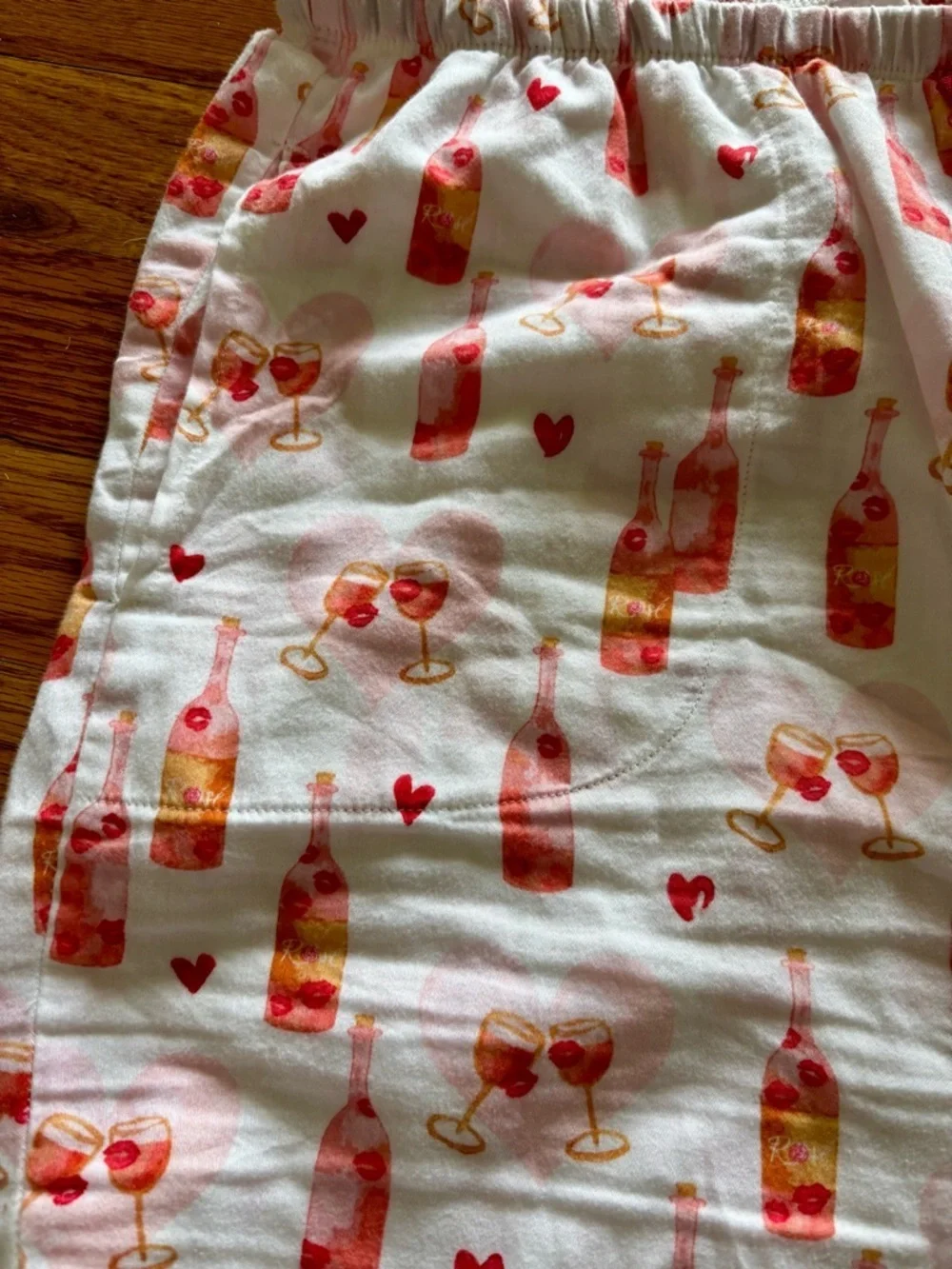 BedHead Be Mine Pajama Set with Pink Coral Hearts and Champagne Bottle Motif